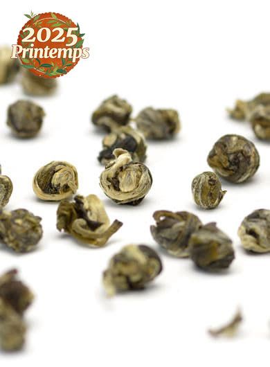 Pêche-Jasmin, perles de thé vert parfumé