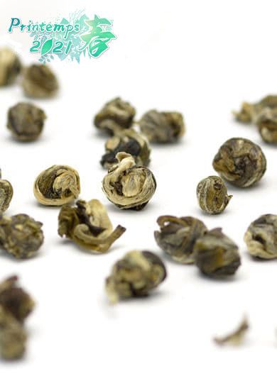 Pêche-Jasmin, perles de thé vert parfumé