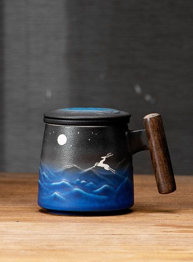 Mug à thé en céramique noire renneen