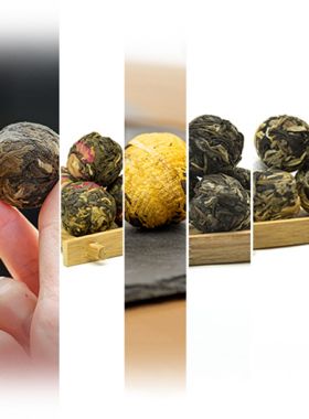 Échantillons de thés façonnés en billes.