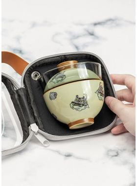 Service à thé de voyage Kuai Ke Bei en verre et céramique