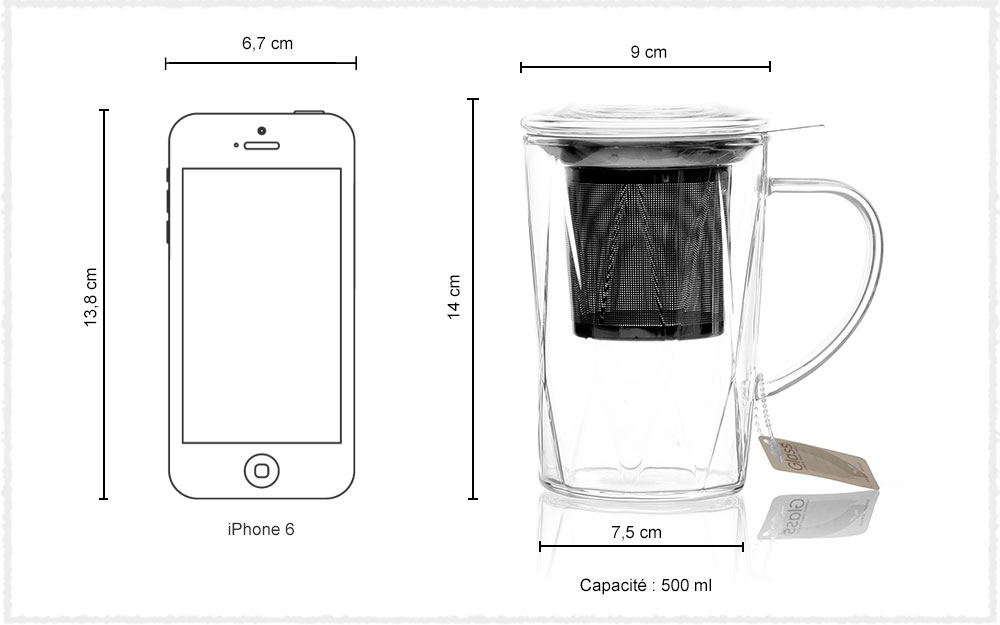 Dimension Théière en verre Cristalline